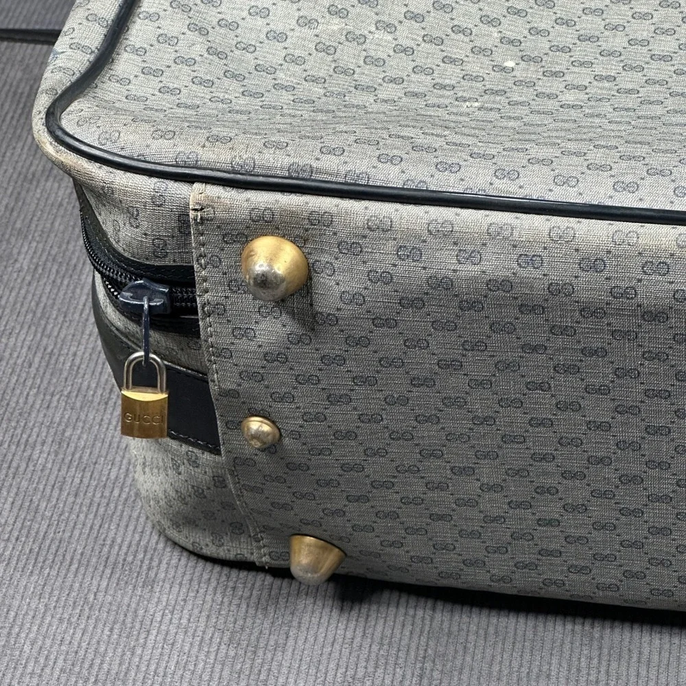 Vintage Gucci GG Monogram Suitcase Navy Leather Trim Travel Bag Large Soft Case